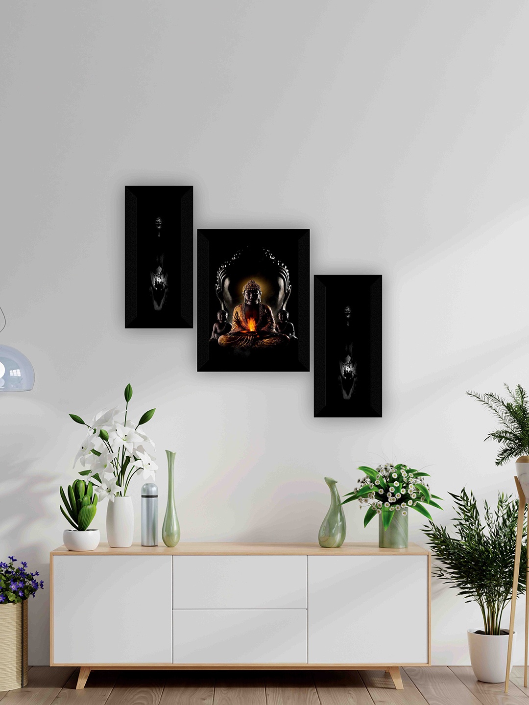 

SAF Black 3-Pieces Lord Buddha Printed Framed Wall Art
