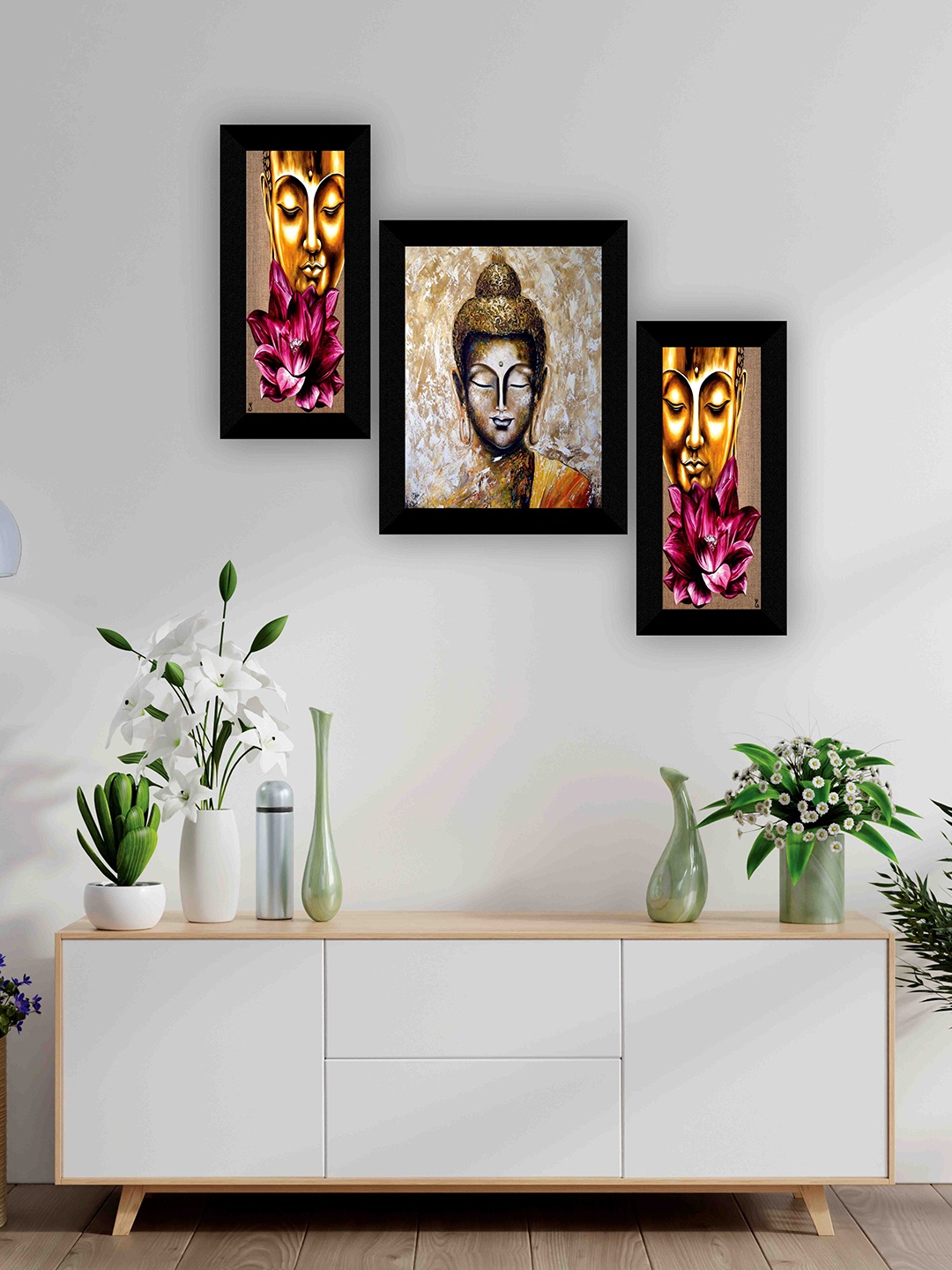 

SAF Brown & Black 3-Pieces Lord Buddha Printed Framed Wall Art