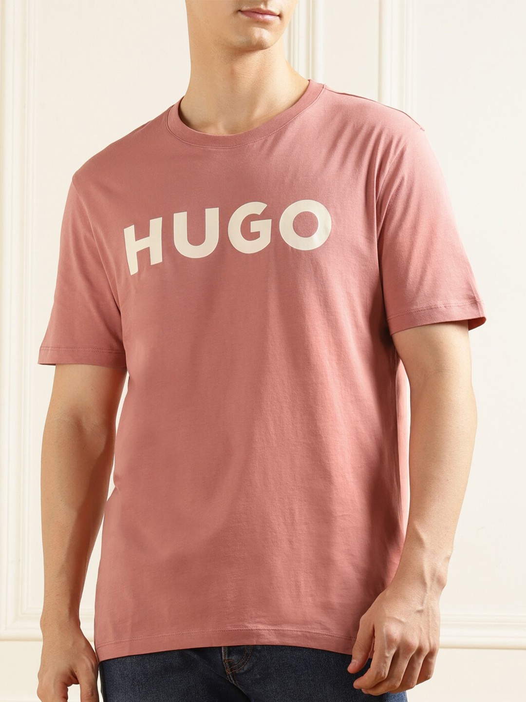

HUGO Typography Printed Pure Cotton T-shirt, Pink