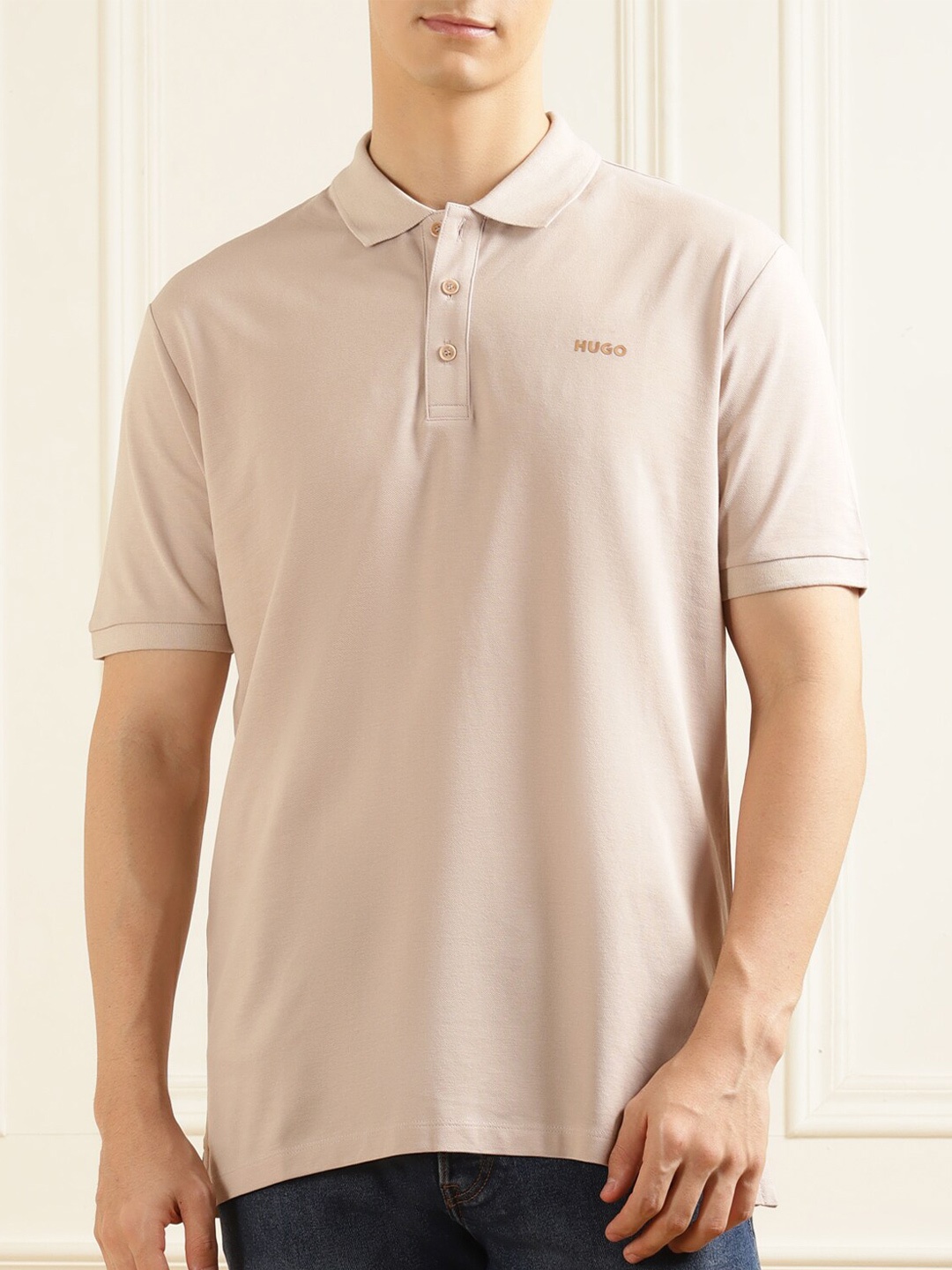 

HUGO Polo Collar Pure Cotton T-shirt, Beige