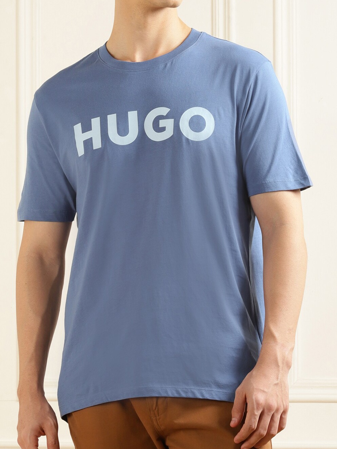 

HUGO Typography Printed Pure Cotton T-shirt, Blue