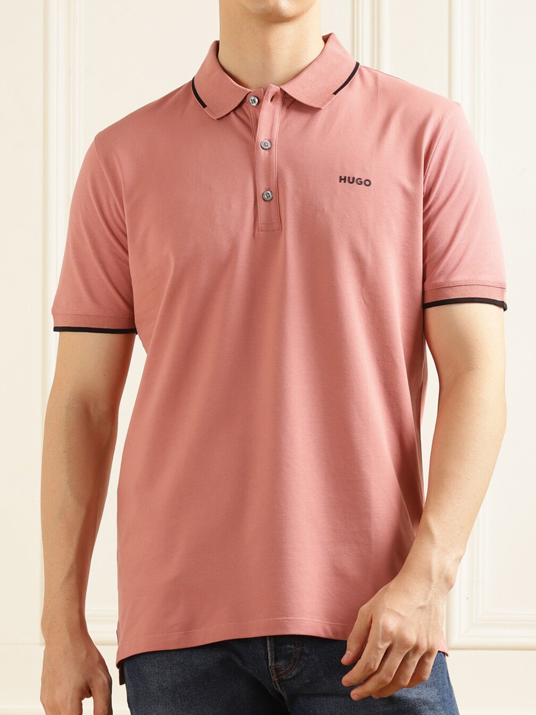 

HUGO Polo Collar Pure Cotton T-shirt, Pink