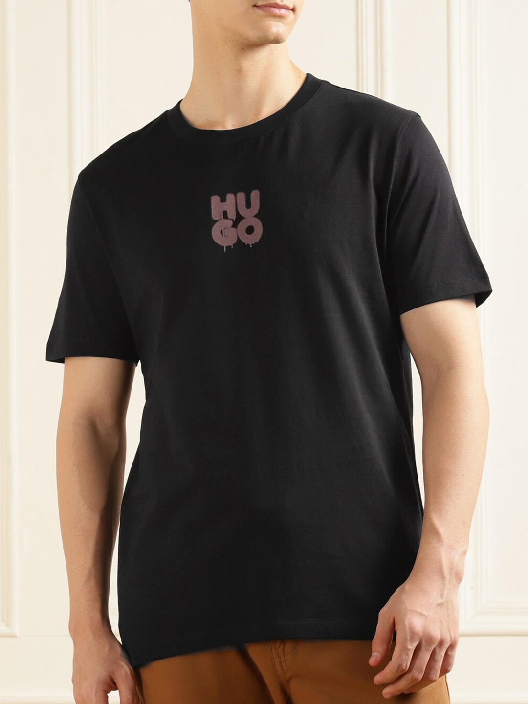 

HUGO Typography Printed Pure Cotton T-shirt, Black
