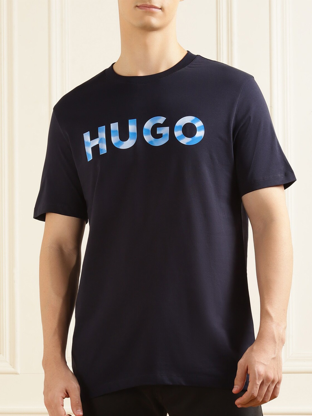 

HUGO Typography Printed Pure Cotton T-shirt, Navy blue