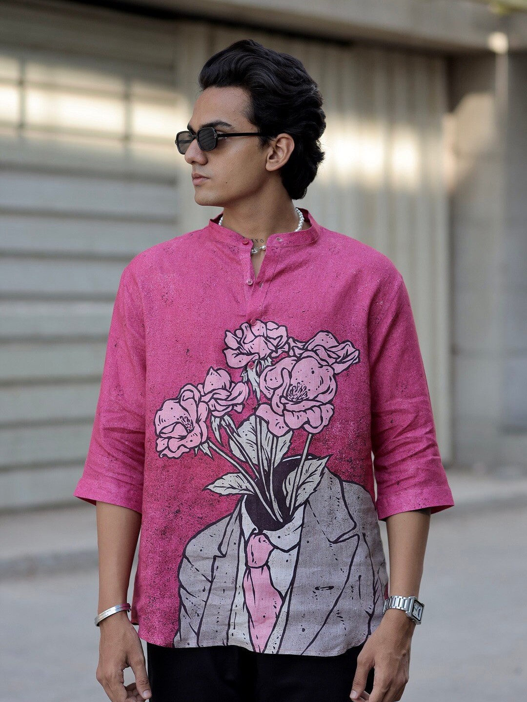 

ADDY'S for men Comfort Floral Printed Linen Casual Shirt, Red