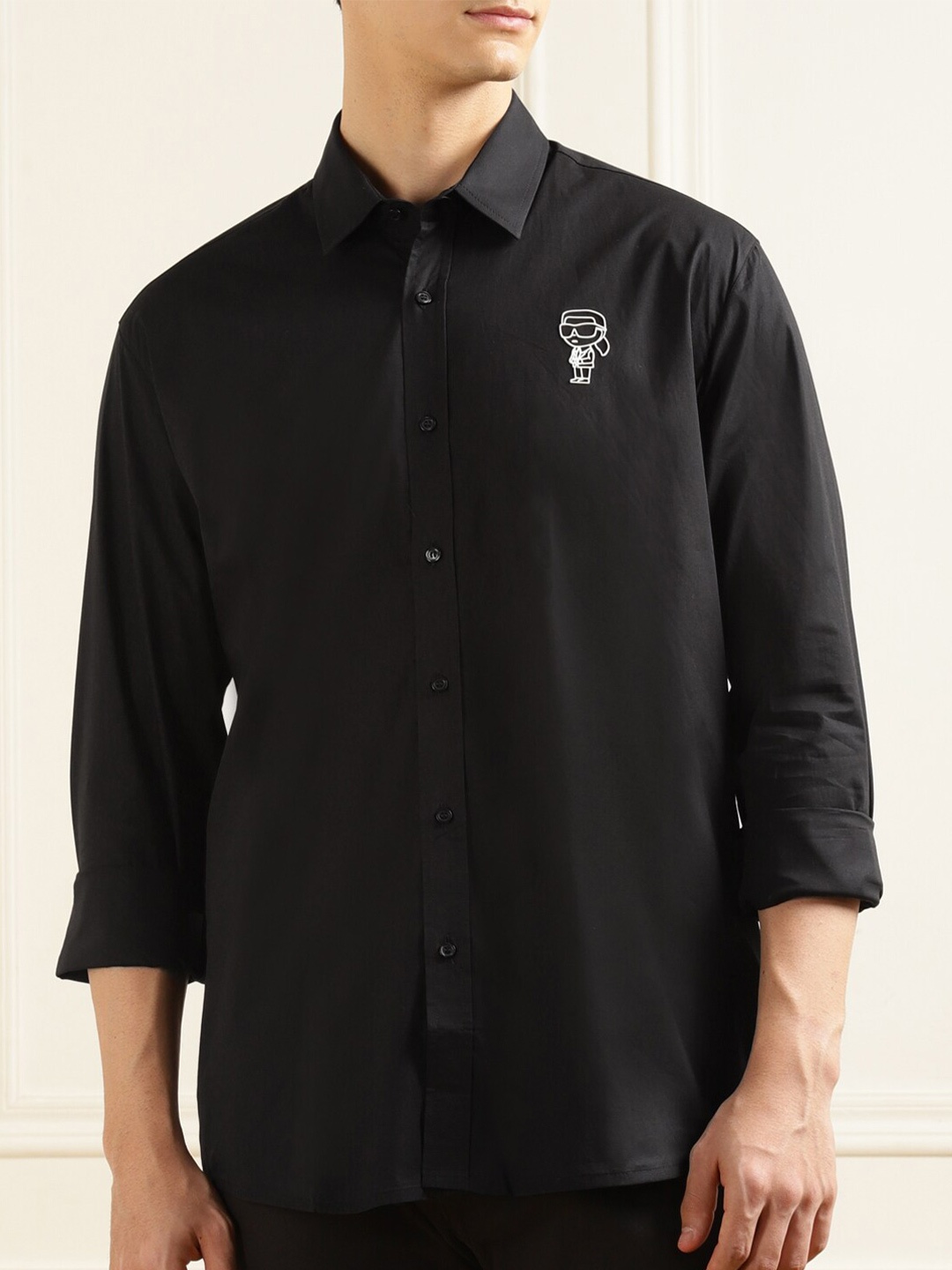 

Karl Lagerfeld Spread Collar Long Sleeves Casual Shirt, Black