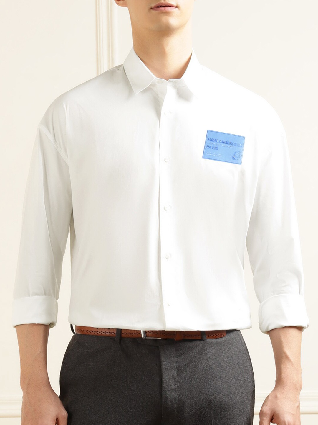 

Karl Lagerfeld Spread Collar Long Sleeves Formal Shirt, White