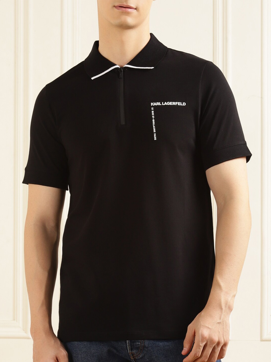 

Karl Lagerfeld Men Printed Polo Collar T-shirt, Black