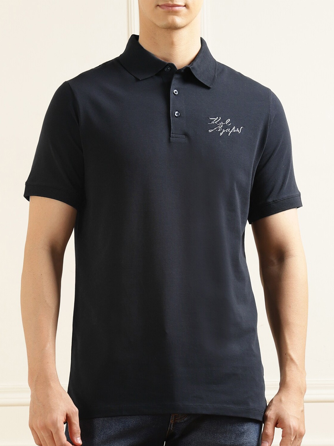 

Karl Lagerfeld Polo Collar Cotton T-shirt, Navy blue
