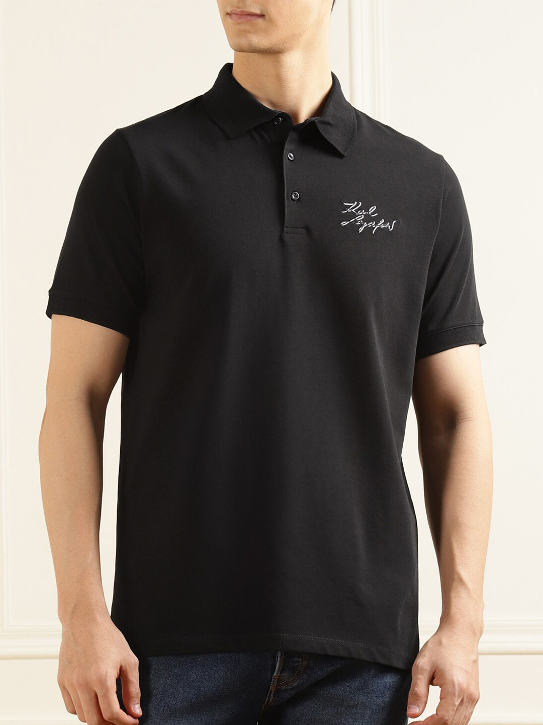 

Karl Lagerfeld Men Printed Polo Collar T-shirt, Black