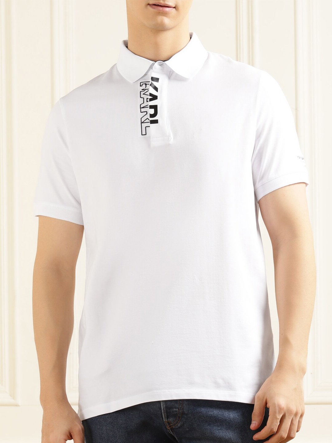 

Karl Lagerfeld Men Typography Printed Polo Collar T-shirt, White