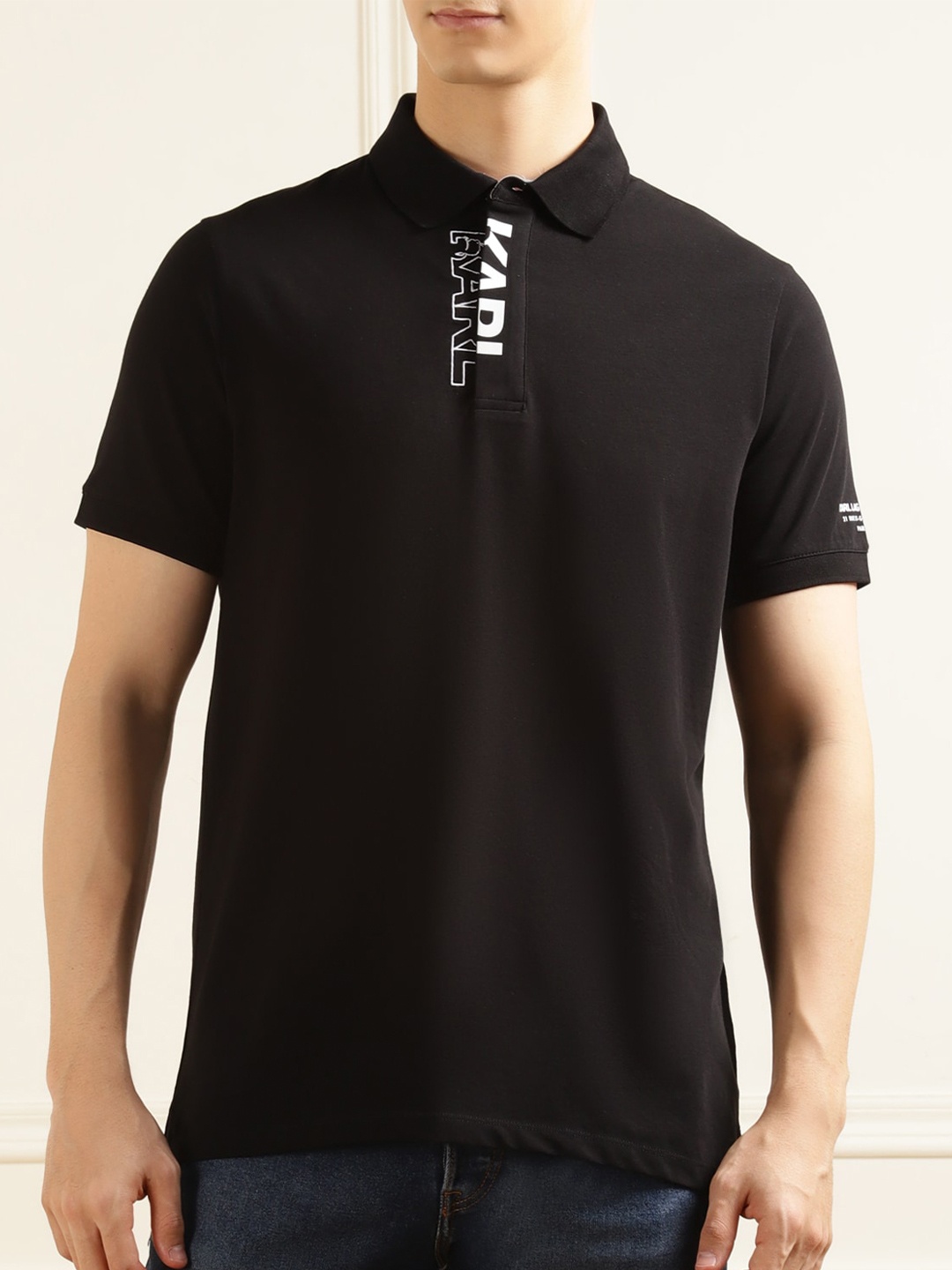 

Karl Lagerfeld Men Typography Printed Polo Collar T-shirt, Black