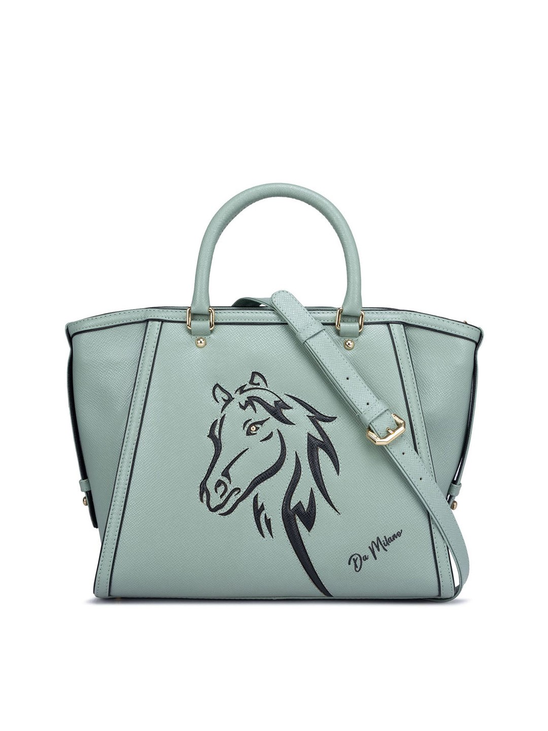

Da Milano Textured Leather Shopper Handheld Bag with Applique, Green