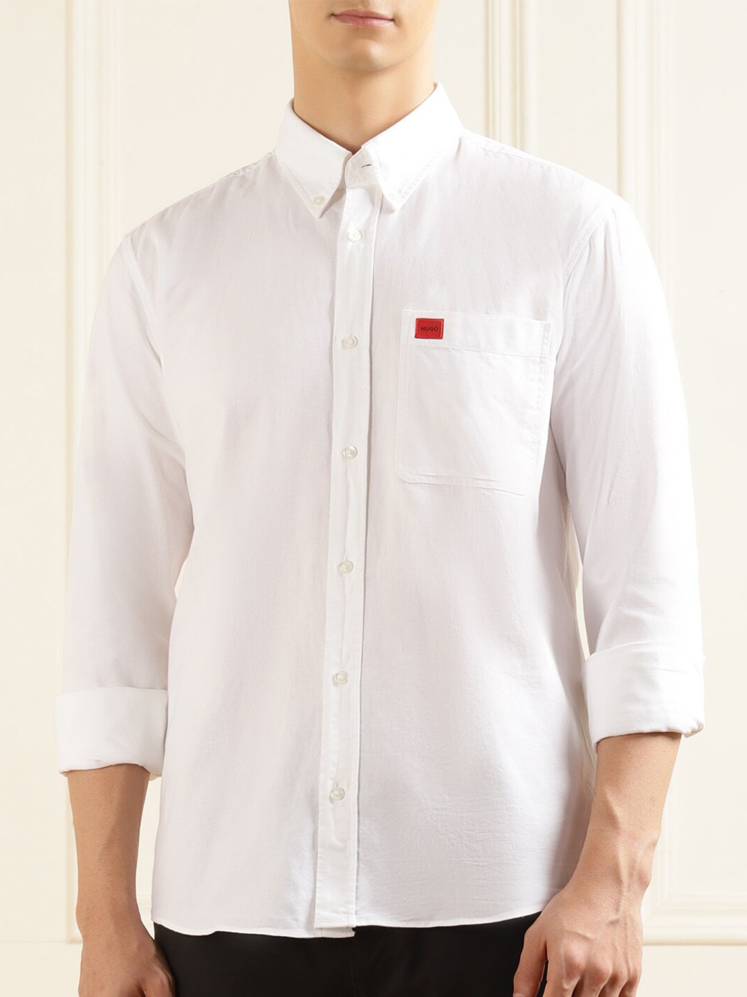 

HUGO Button-Down Collar Pure Cotton Casual Shirt, White