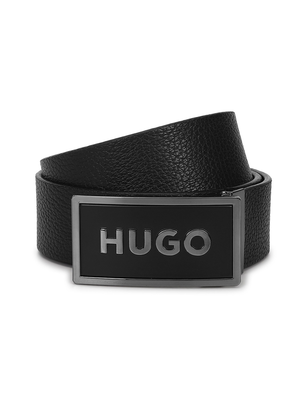 

HUGO Men Slim PU Textured Slider Buckle Belt, Black