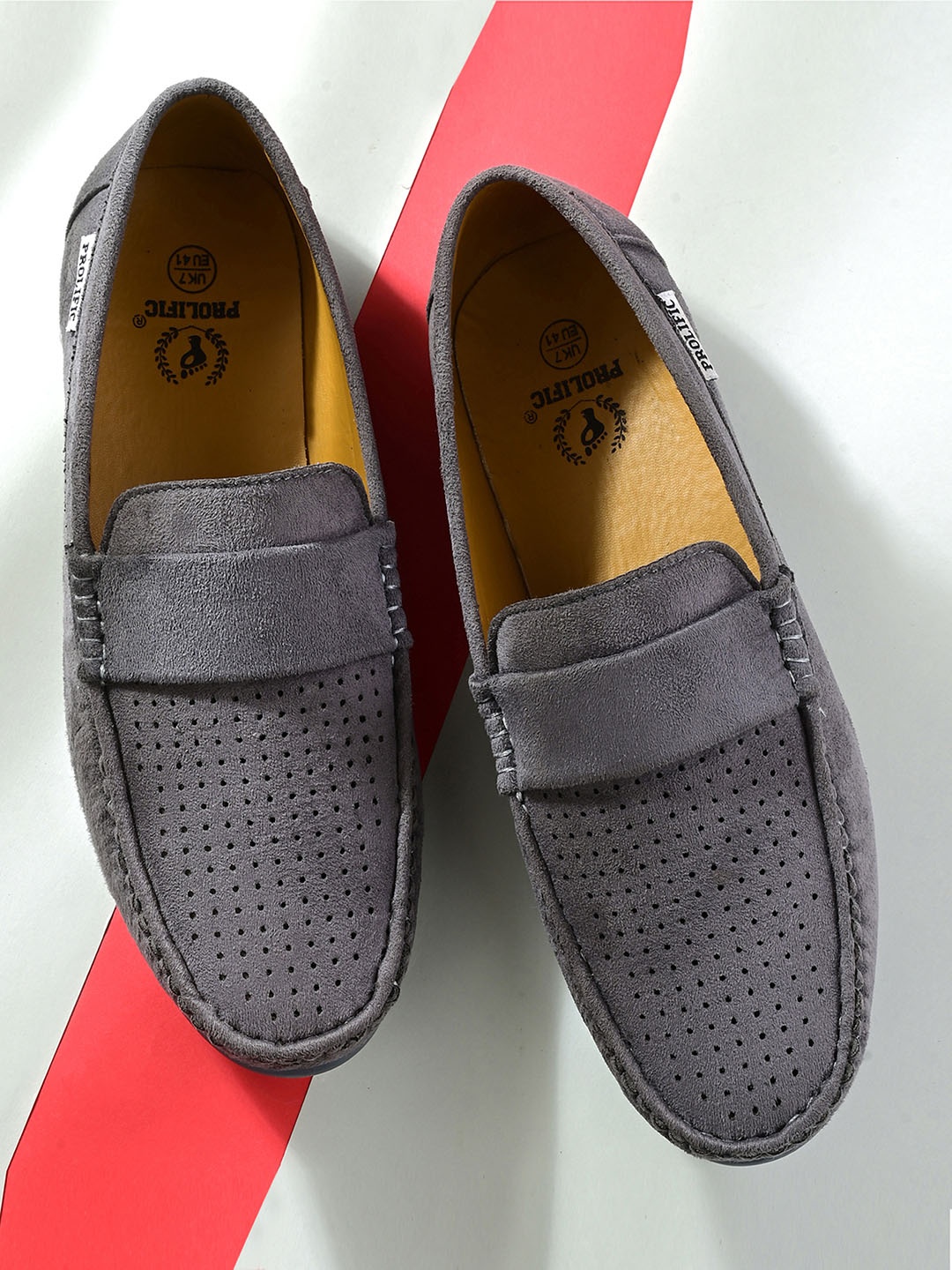 

Prolific Men Perforations Lightweight Comfort Insole Penny Loafers, Grey