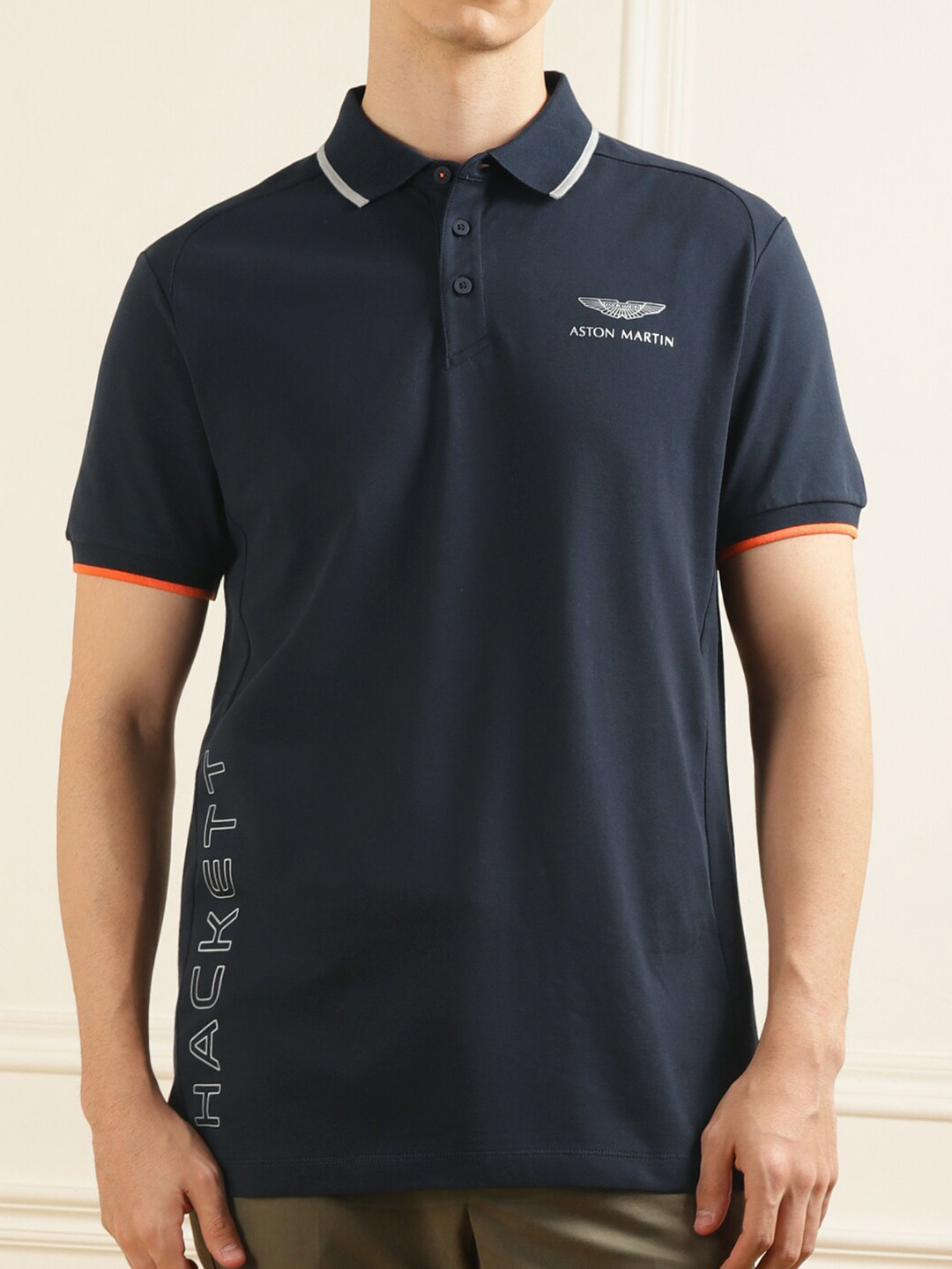 

HACKETT LONDON Typography Printed Polo Collar T-shirt, Navy blue