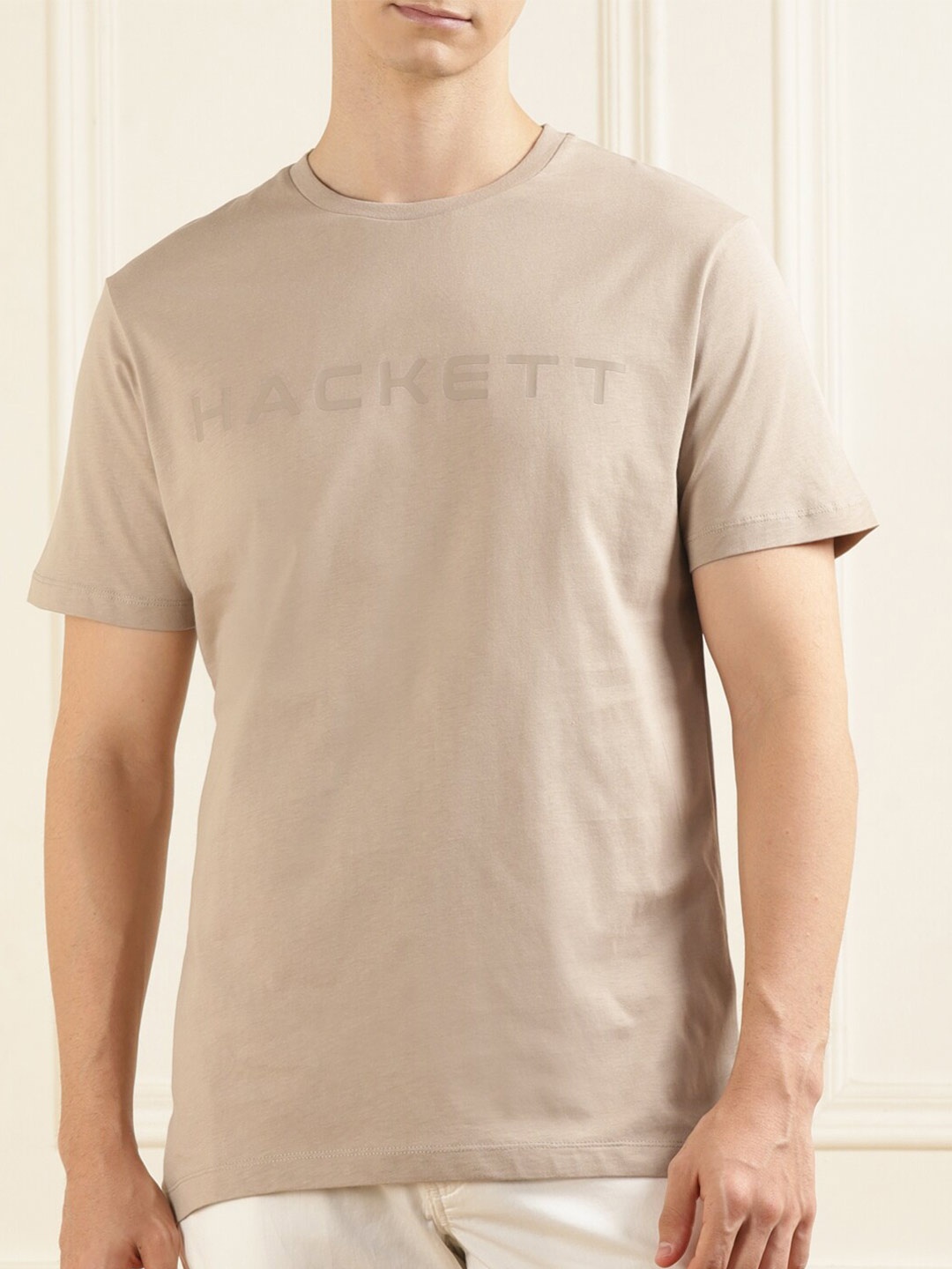 

HACKETT LONDON Typography Printed Pure Cotton T-Shirt, Beige