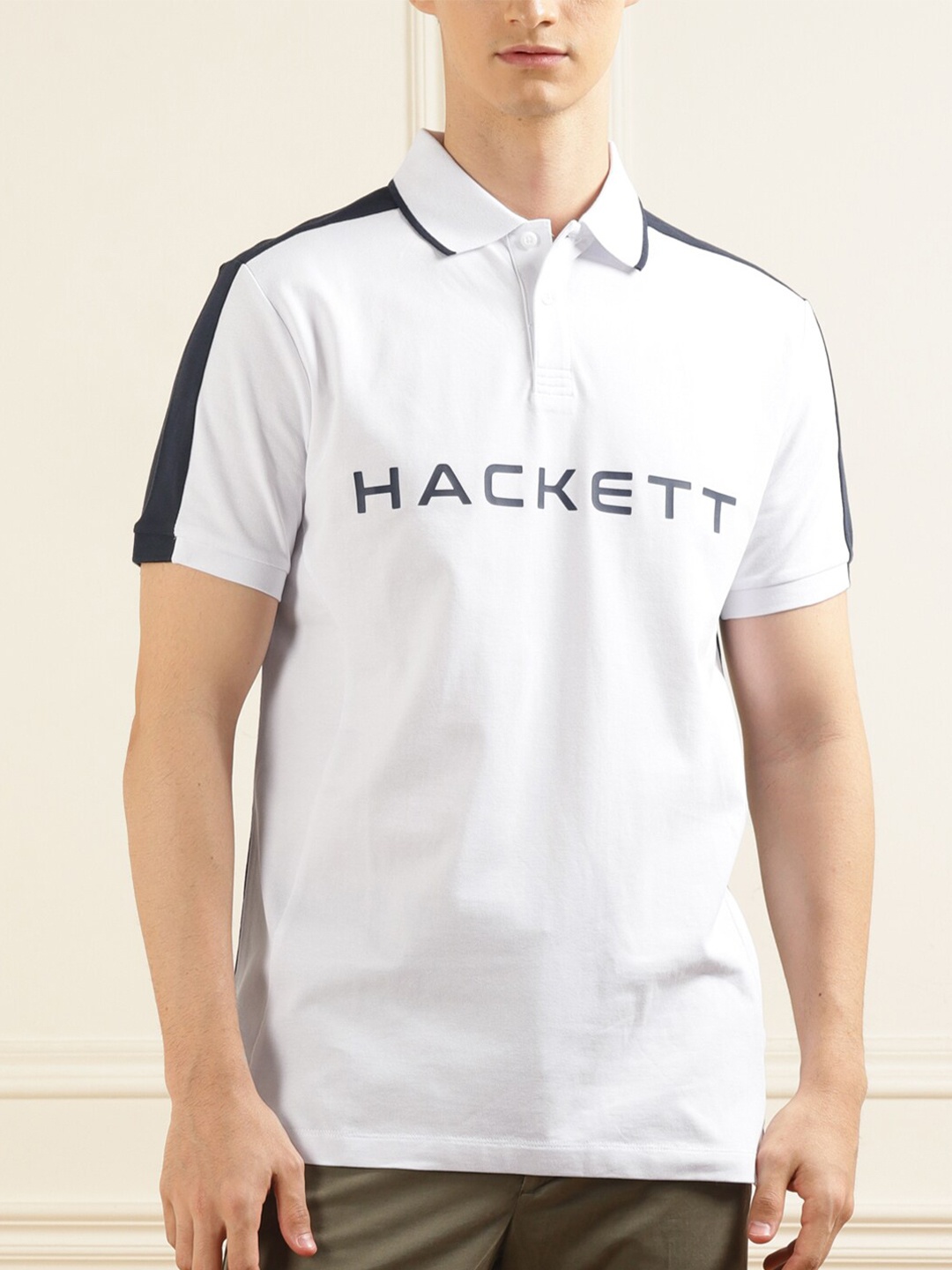 

HACKETT LONDON Typography Half Sleeve Polo T-shirt, White