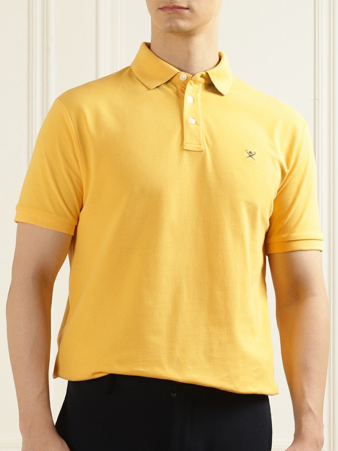 

HACKETT LONDON Men Yellow Polo Collar Extended Sleeves Pockets T-shirt