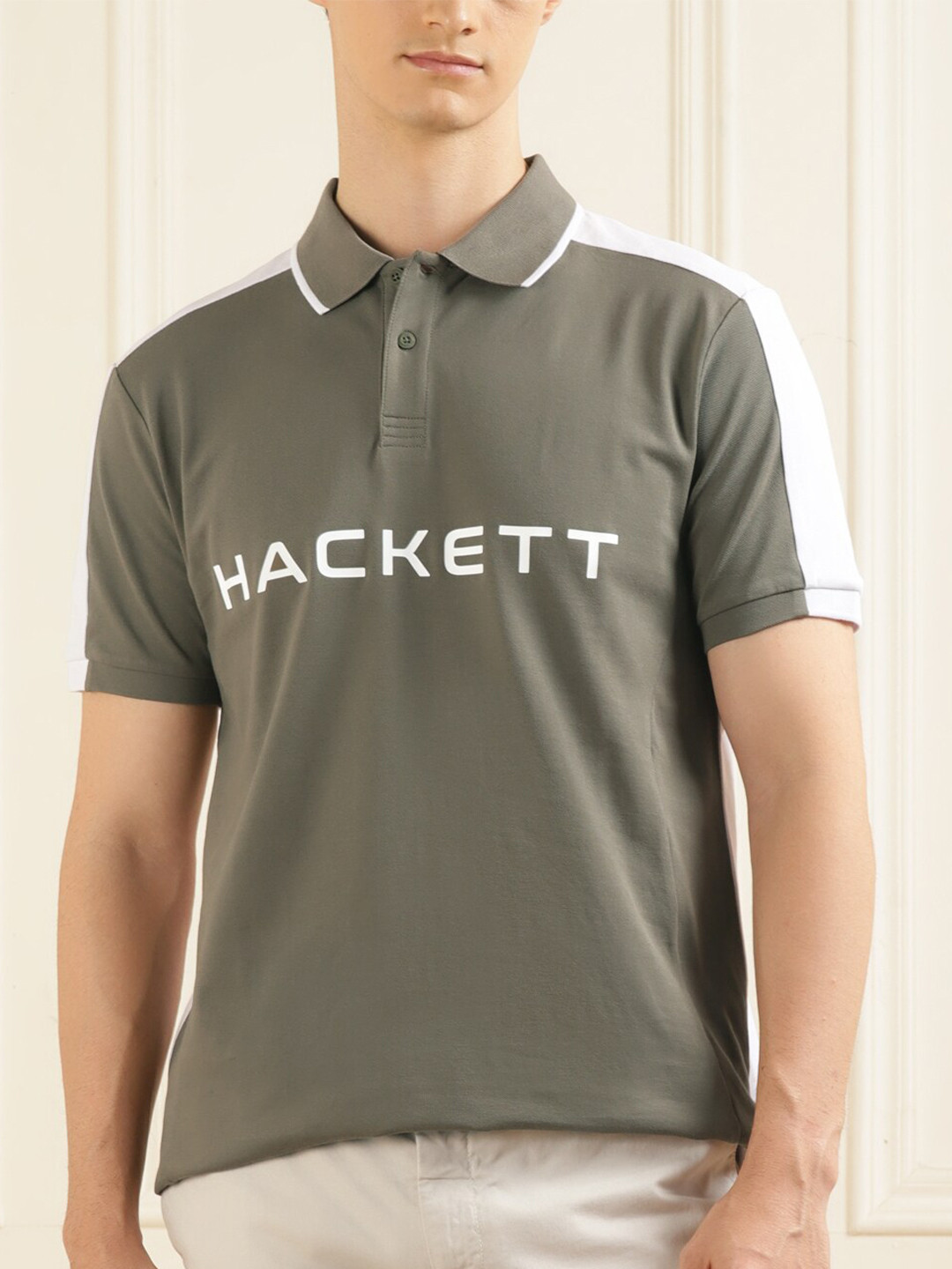 

HACKETT LONDON Typography Printed Polo Collar T-shirt, Olive