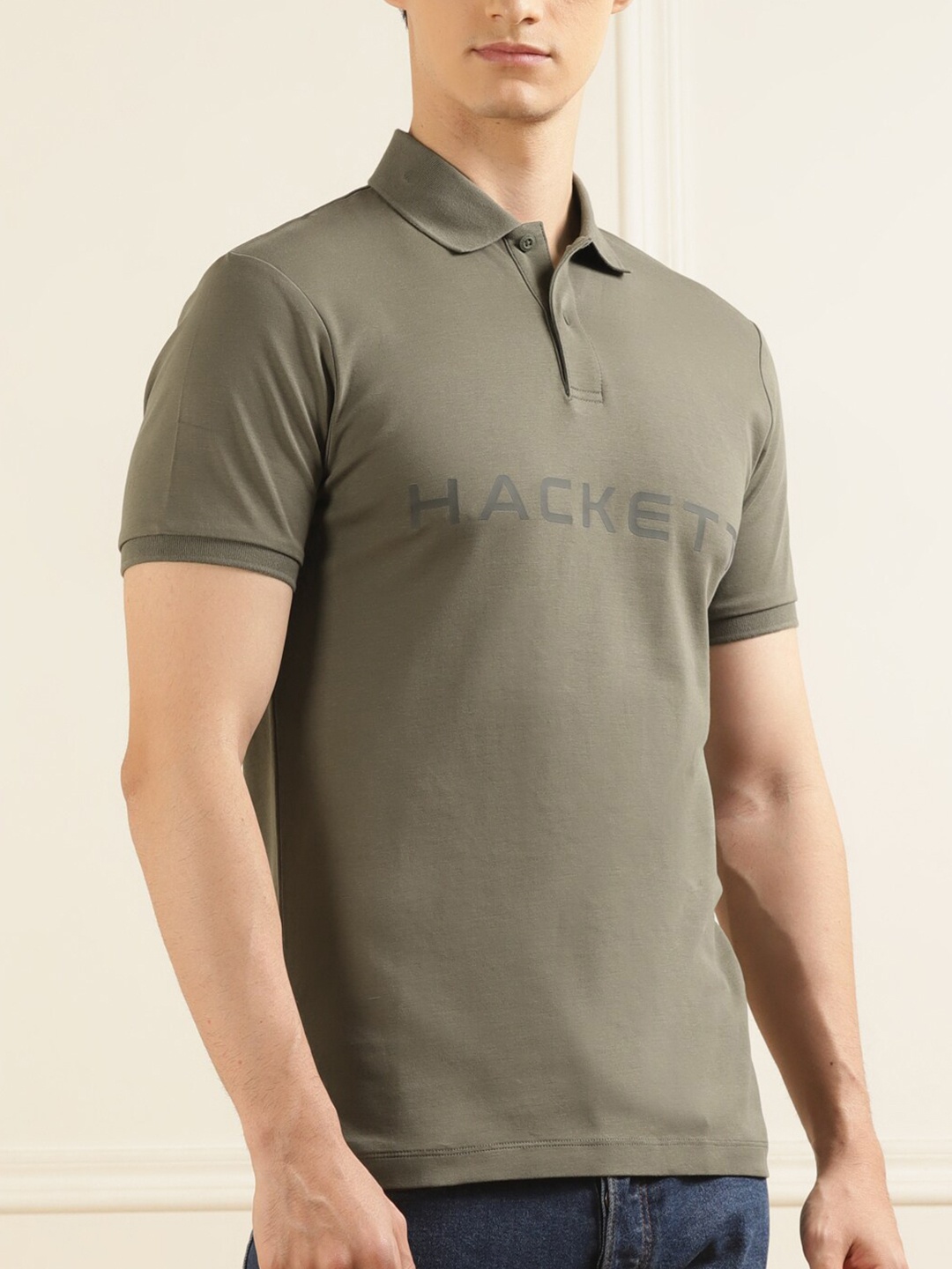 

HACKETT LONDON Polo Collar Pure Cotton T-Shirt, Olive