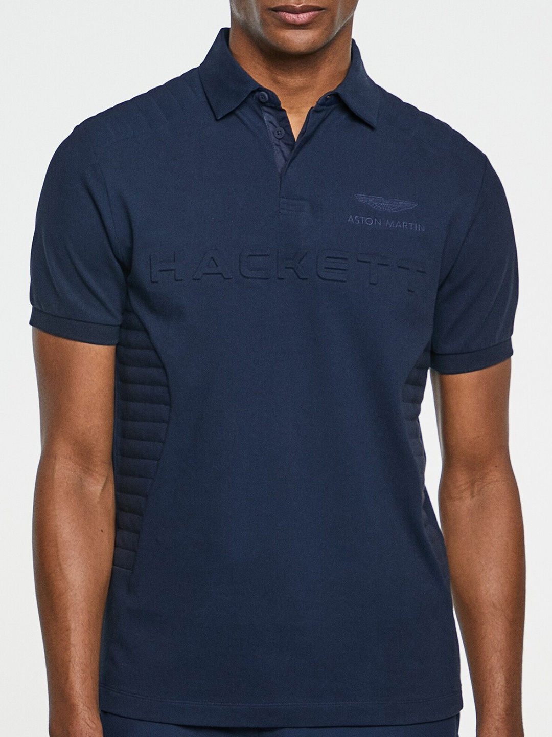 

HACKETT LONDON Typography Embossed Polo Collar T-shirt, Navy blue