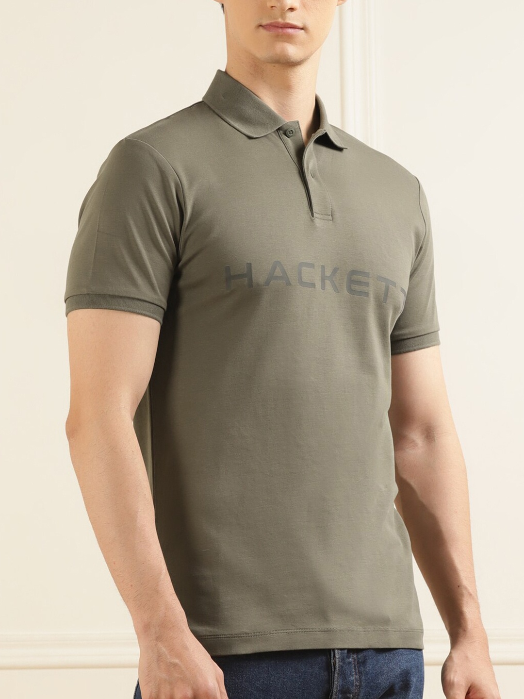 

HACKETT LONDON Polo Collar Pure Cotton T-shirt, Olive