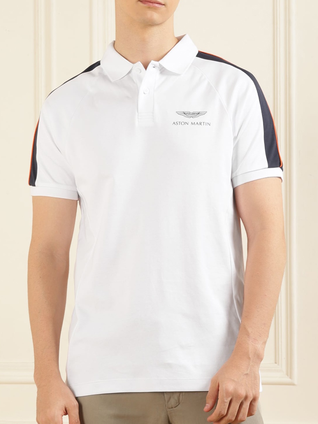 

HACKETT LONDON Shoulder Panels Pure Cotton Polo Collar T-shirt, White