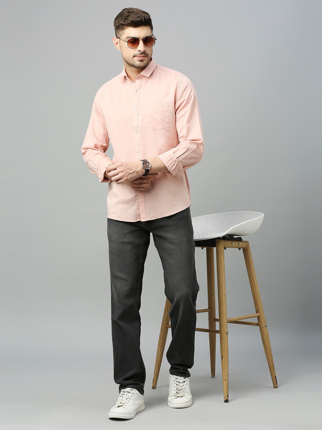 

Mast & Harbour Peach Classic Slim Fit Cotton Linen Casual Shirt