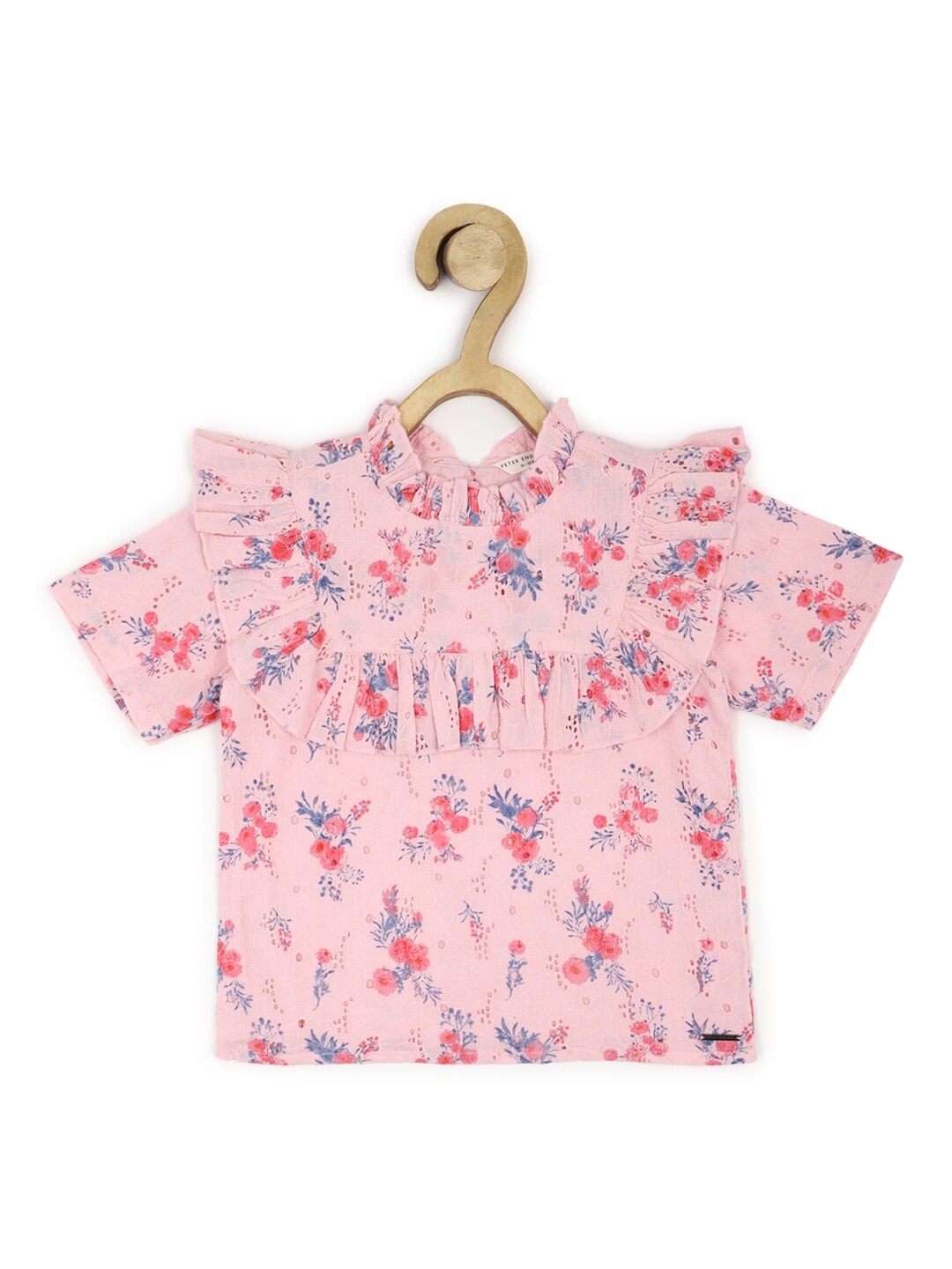 

Peter England Floral Printed Ruffled Cotton Top, Pink