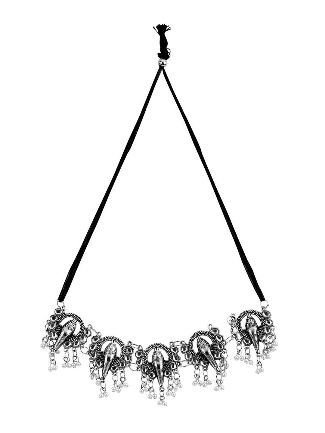 

Samridhi DC Oxidised Silver-Plated Stone-Studded & Beaded Jewellery Set
