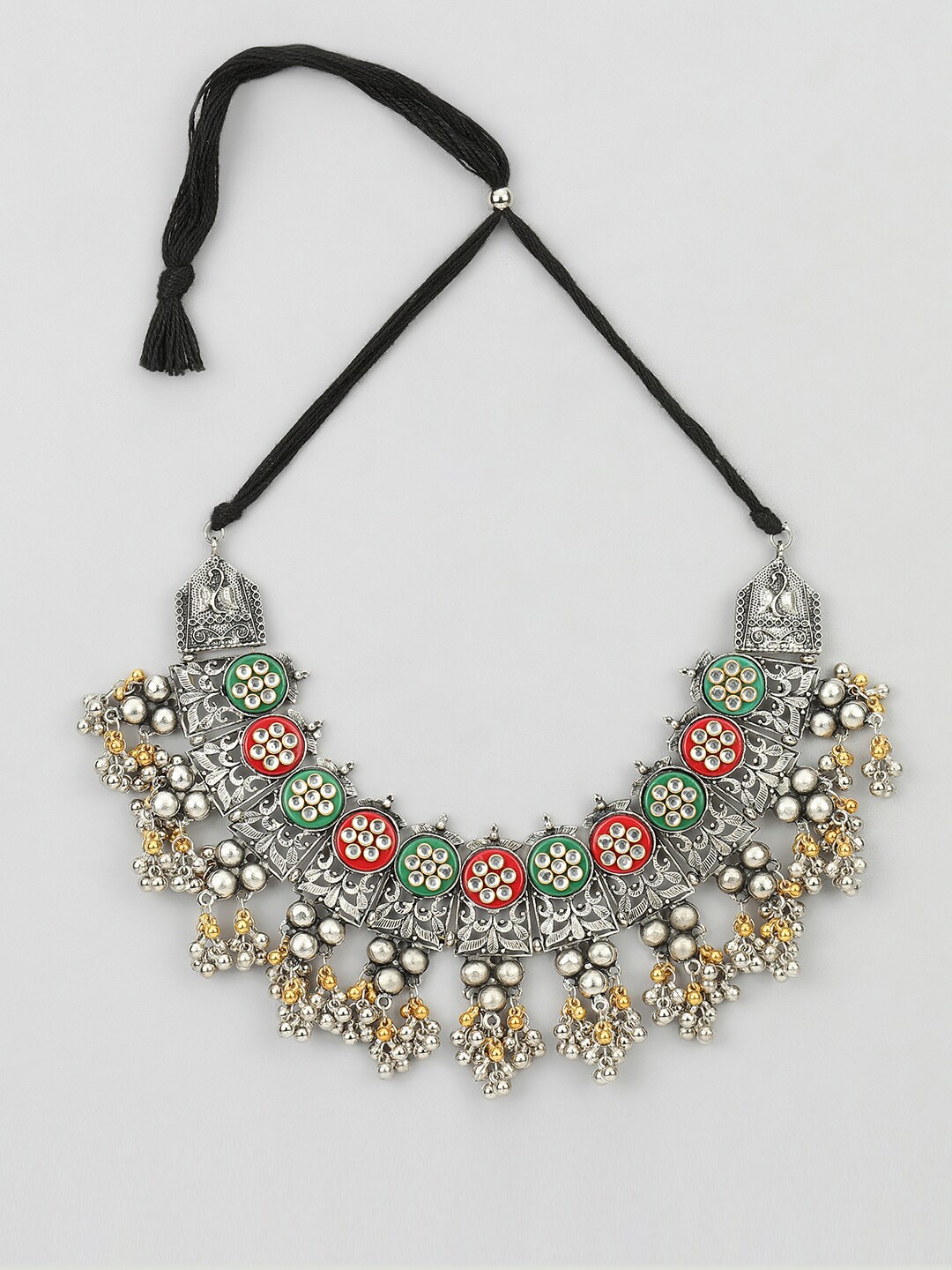 

Samridhi DC Oxidised Silver-Plated Stone-Studded & Beaded Jewellery Set