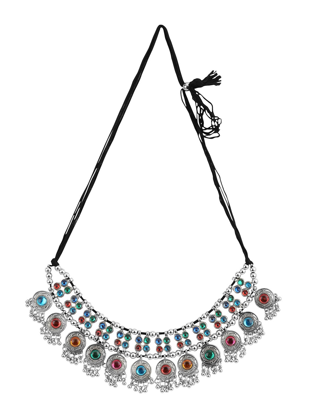 

Samridhi DC Oxidised Silver-Plated Stone Studded & Beaded Jewellery Set