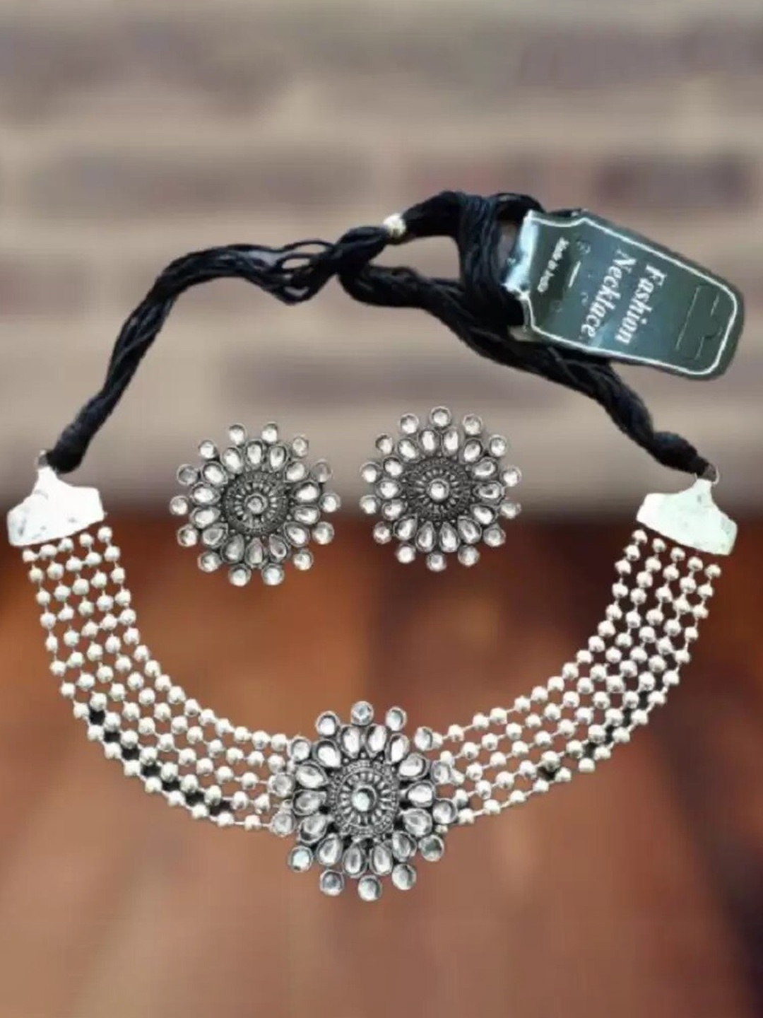

Samridhi DC Set Of 2 Oxidised Silver-Plated Stone Studded & Beaded Jewellery Set