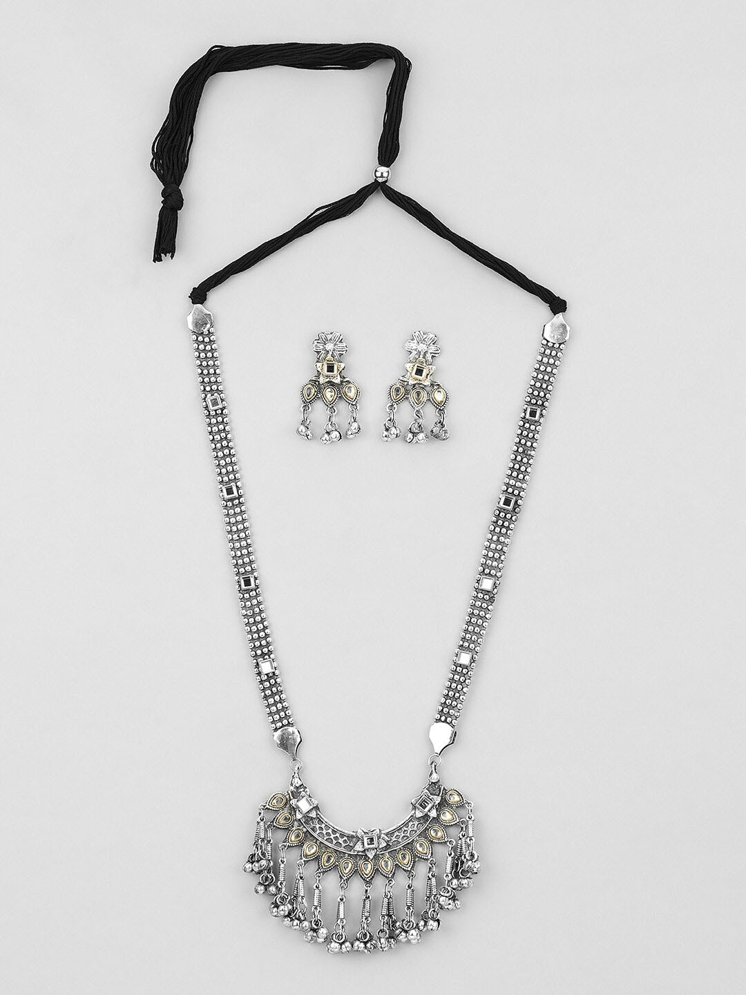 

Samridhi DC Oxidised Silver-Plated Stone-Studded & Beaded Jewellery Set