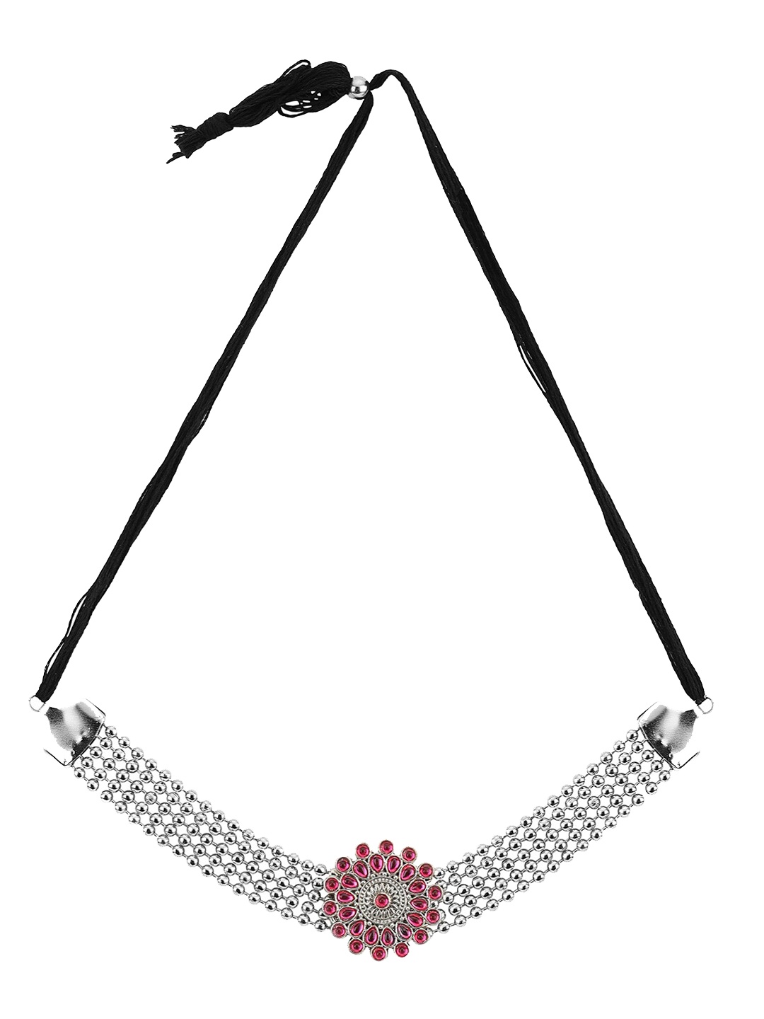

Samridhi DC Oxidised Silver-Plated Stone-Studded & Beaded Jewellery Set
