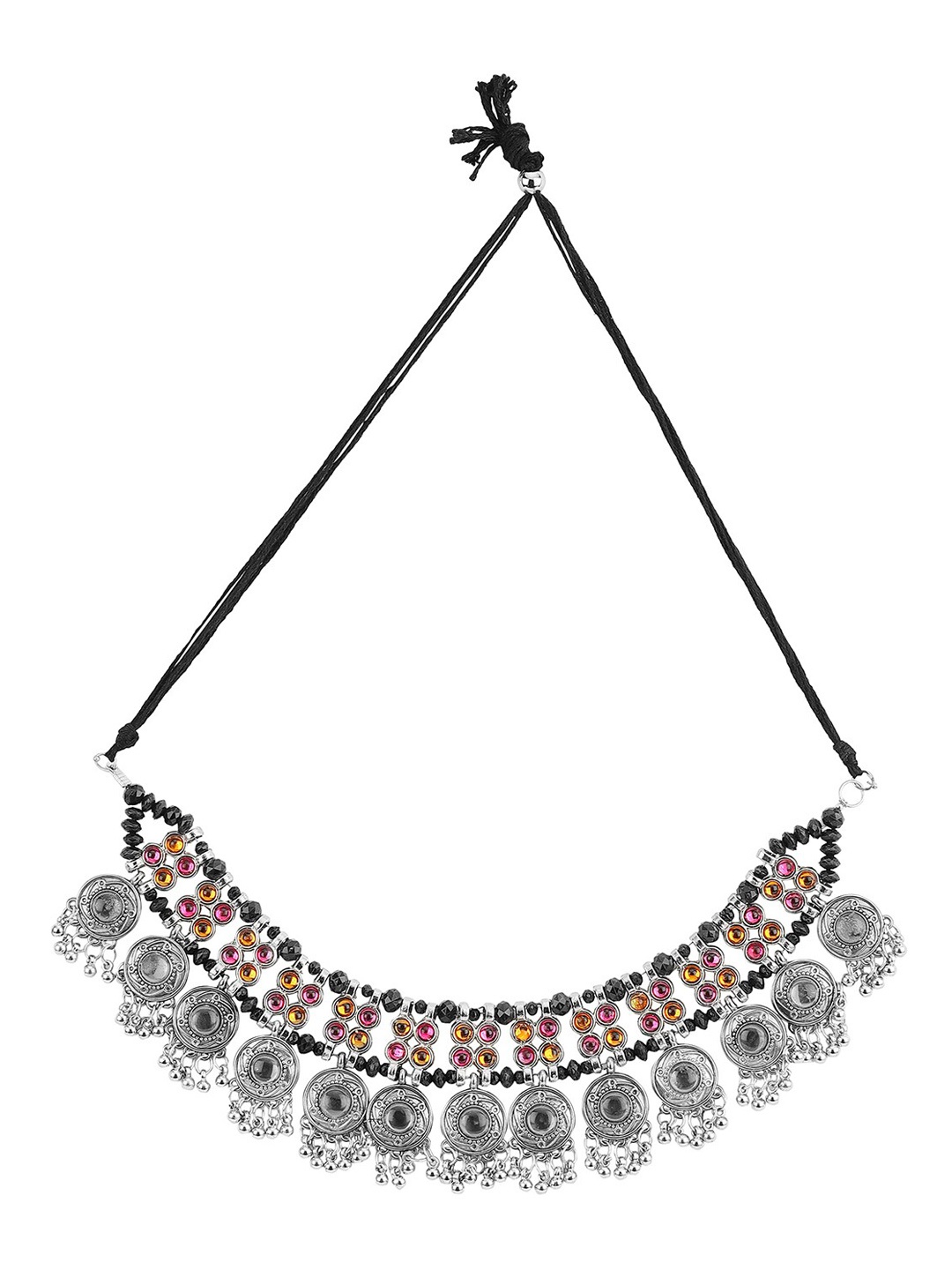

Samridhi DC Oxidised Silver-Plated Stone-Studded & Beaded Jewellery Set
