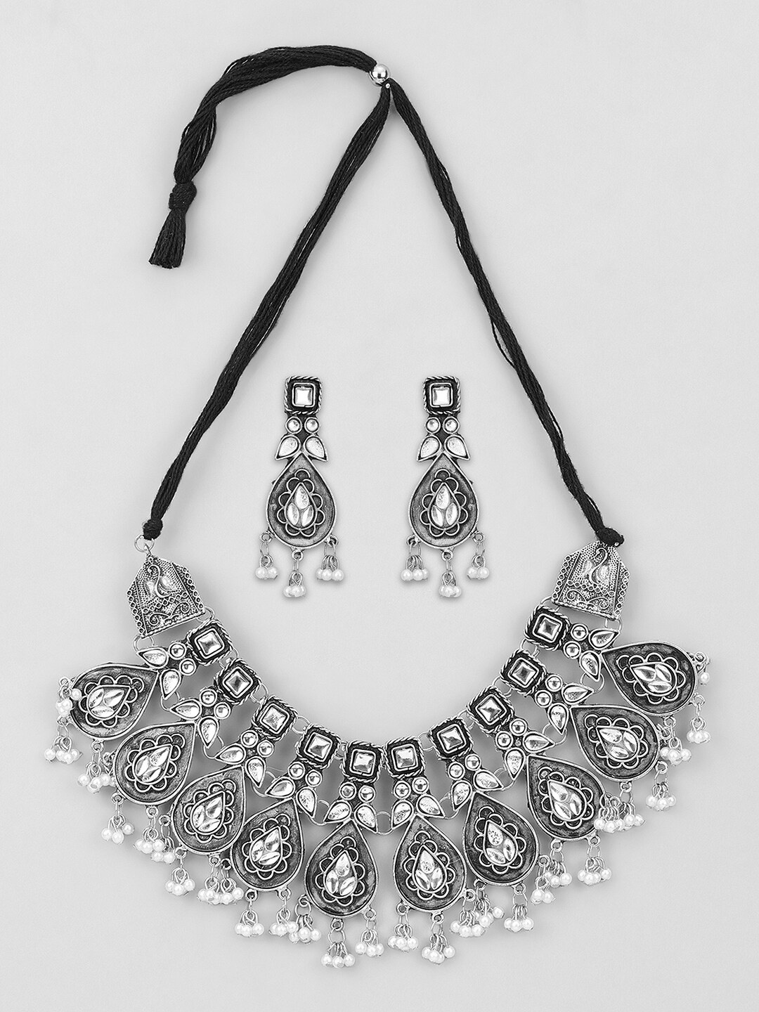 

Samridhi DC Oxidised Silver-Plated Stone-Studded & Beaded Jewellery Set