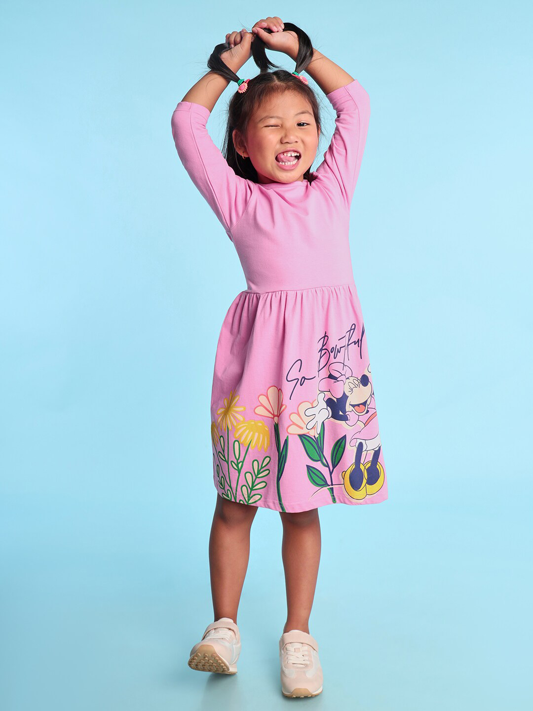 

BONKIDS Girls Floral Print Fit & Flare Cotton Dress, Pink