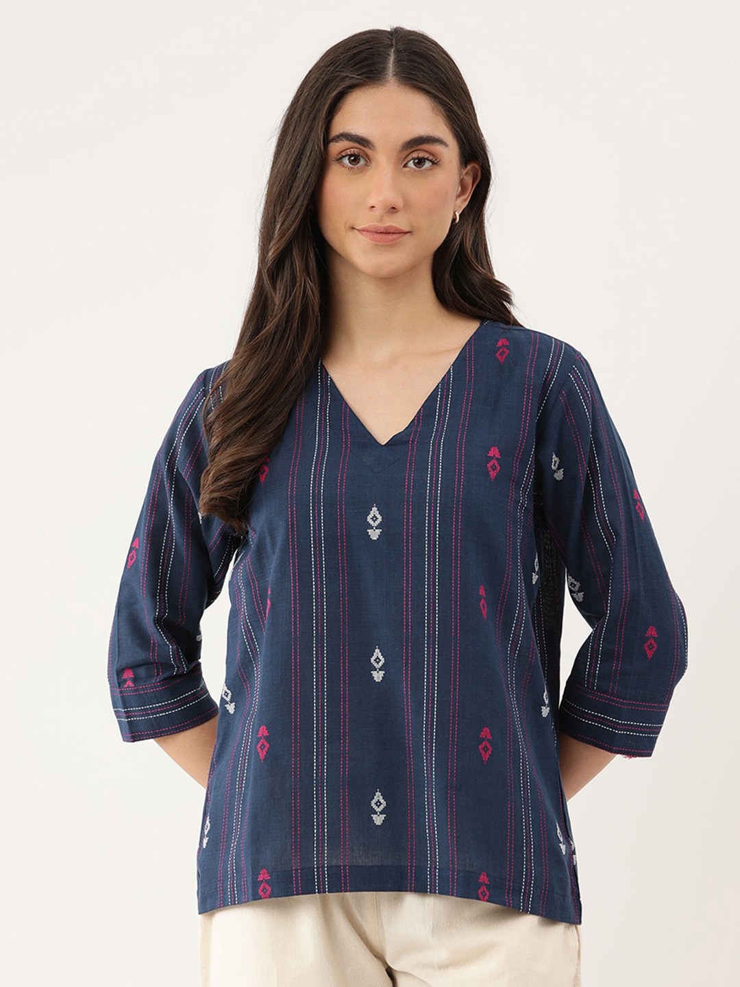 

Lokatita Striped Pure Cotton Regular Top, Blue