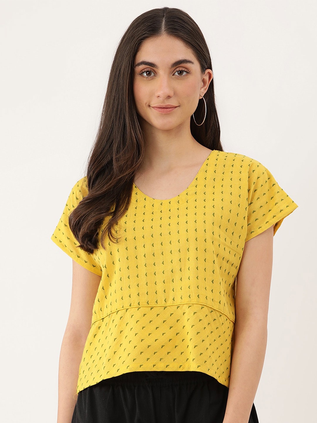 

Lokatita Conversational Printed Pure Cotton Regular Top, Yellow
