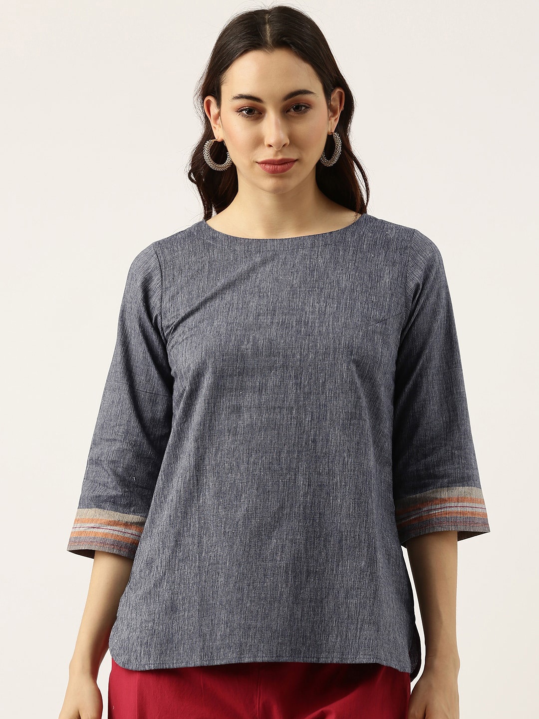 

Lokatita Round Neck Cotton Regular Top, Blue