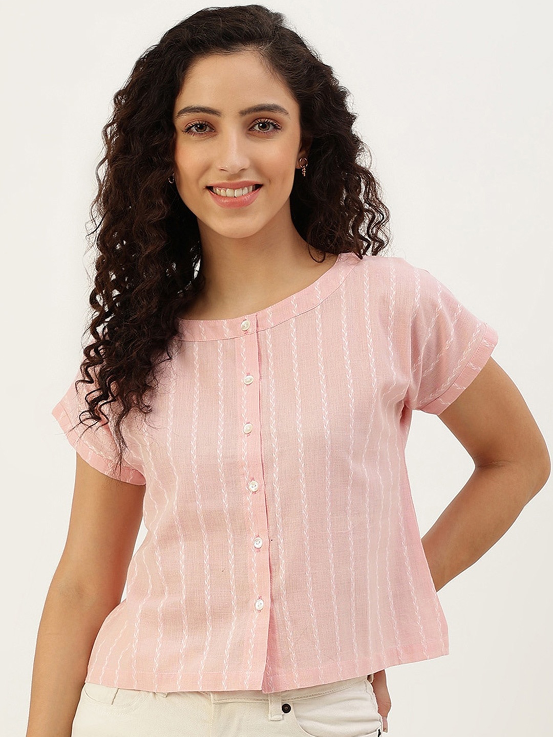 

Lokatita Pink Striped Cotton Top