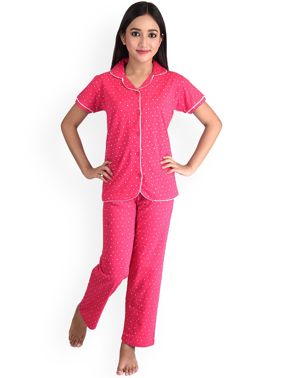 

Clothe Funn Girls Conversational Printed Pure Cotton Night Suit, Fuchsia