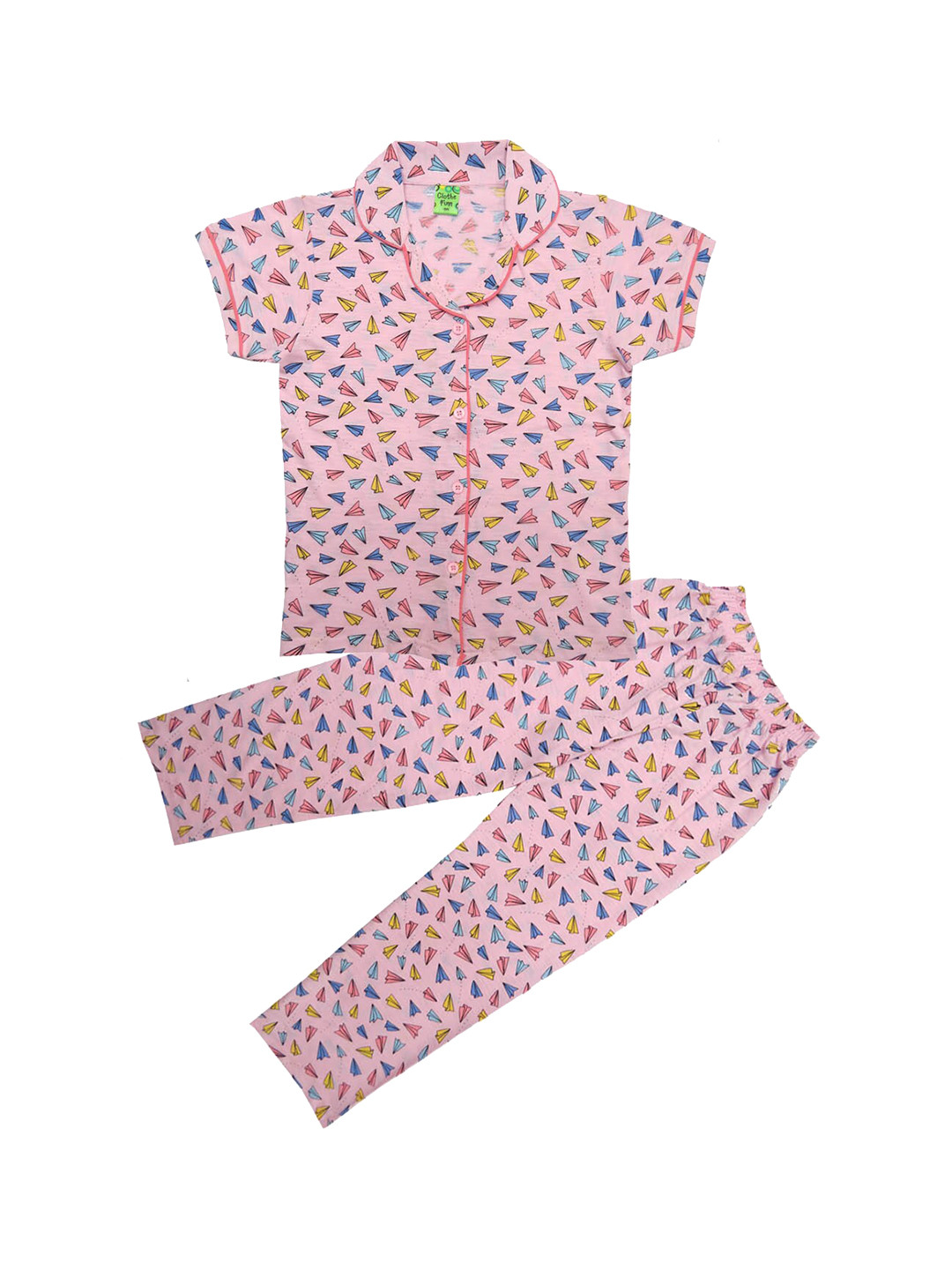 

Clothe Funn Girls Conversational Printed Pure Cotton Night Suit, Pink