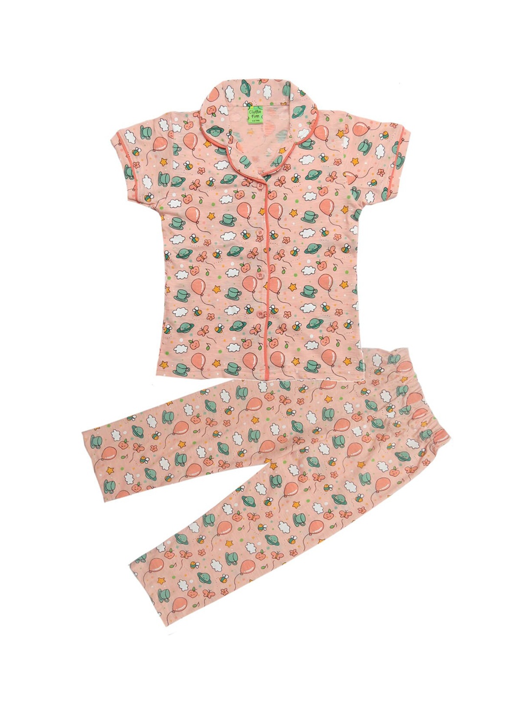 

Clothe Funn Girls Conversational Printed Pure Cotton Night Suit, Peach