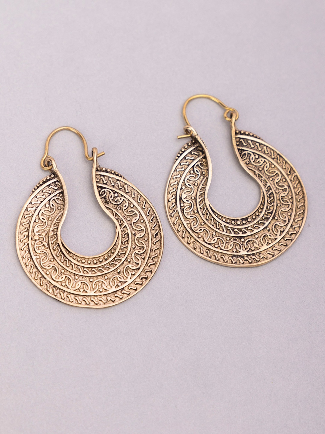 

Studio One Love Brass-Plated Contemporary Hoop Earrings, Gold