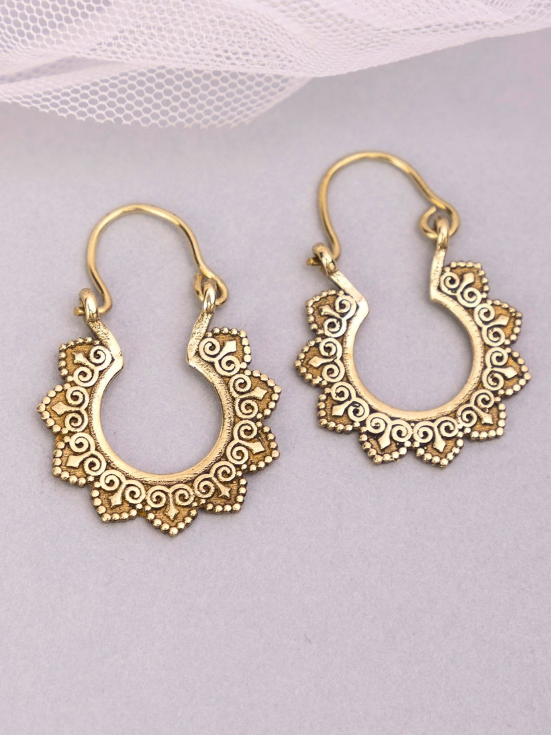 

Studio One Love Brass-Plated Contemporary Hoop Earrings, Gold