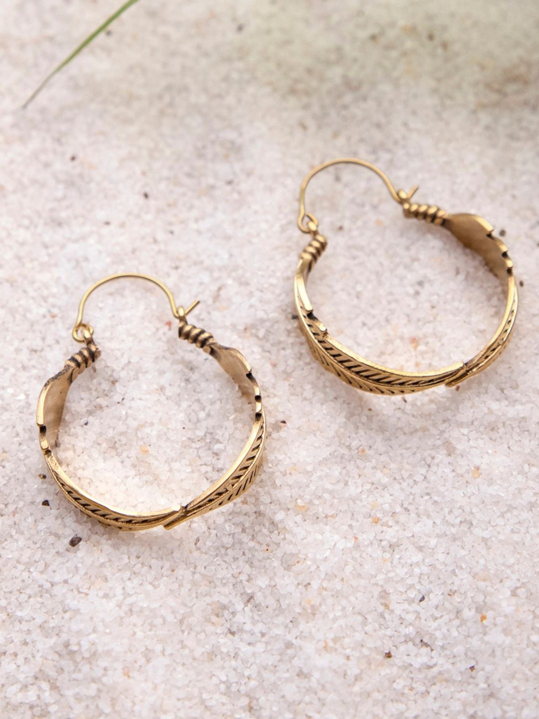

Studio One Love Brass-Plated Contemporary Hoop Earrings, Gold